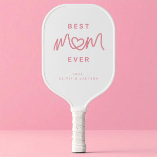 Simple Pink Script Heart Modern Best Mum Ever Pickleball Paddle