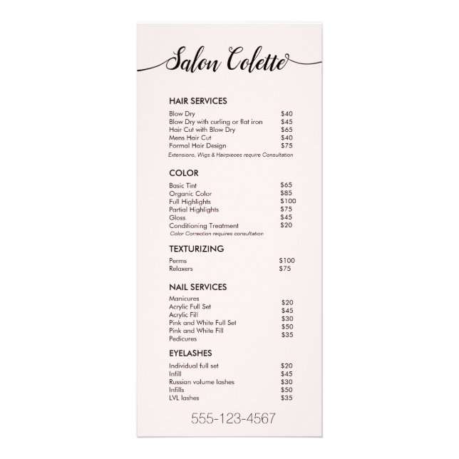 Simple Pink Script Salon Spa Service Menu (Front)