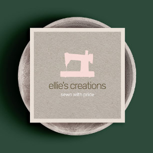 Simple Pink Sewing Machine Seamstress Kraft  Square Business Card