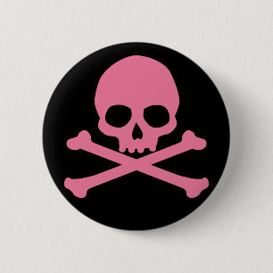 SImple Pink Skull and Crossbones 6 Cm Round Badge