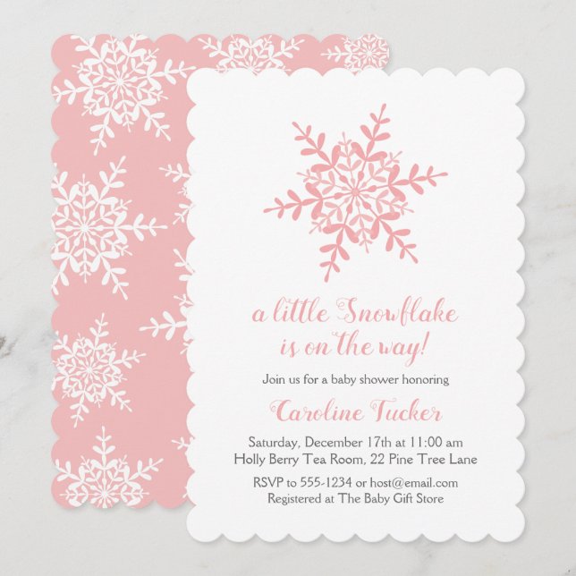Simple Pink Snowflake Elegant Baby Shower Invitation (Front/Back)