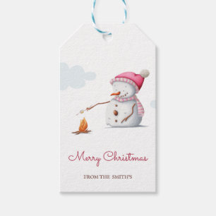 Simple Pink Snowman Merry Christmas Gift Tags