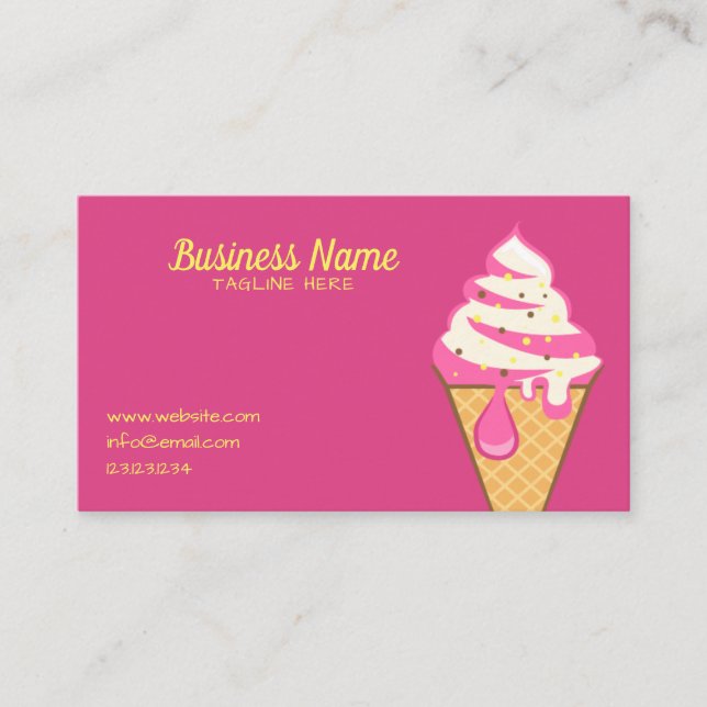 Simple Pink Sprinkles Ice Cream Cone Frosting Business Card (Front)