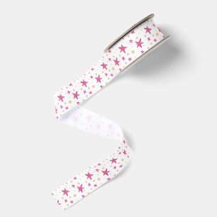 Simple Pink Stars Girly Grosgrain Ribbon