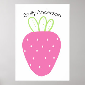 Simple Pink Strawberry Personalised name Poster
