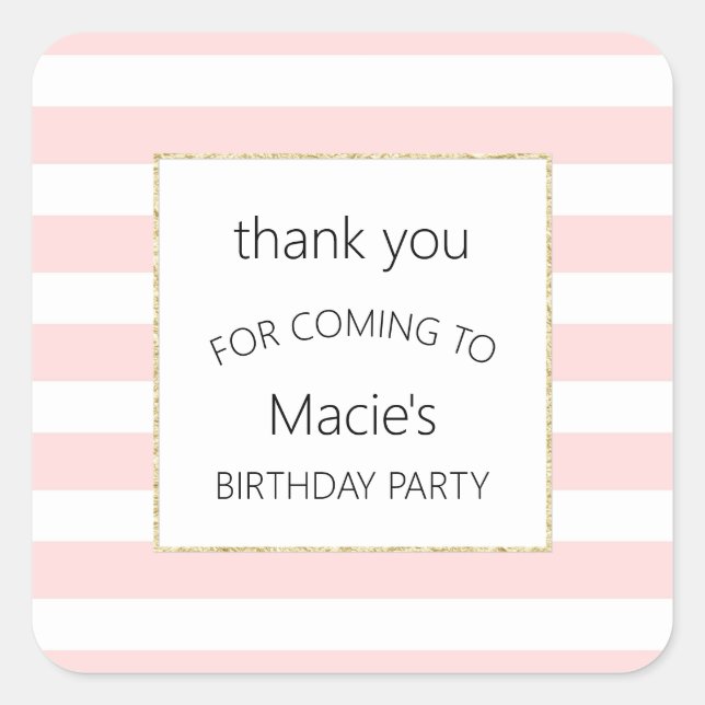 Simple pink stripe favour thank you sticker (Front)