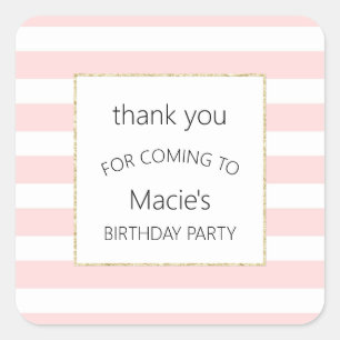 Simple pink stripe favour thank you sticker