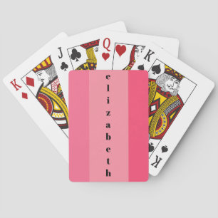 Simple Pink Stripes Black Name Text Playing Cards