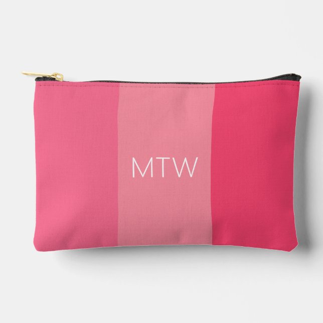 Simple Pink Stripes White Initials Monogram Accessory Pouch (Front)