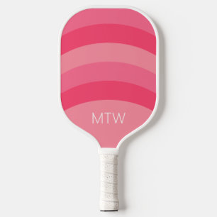 Simple Pink Stripes White Monogram Pickleball Paddle