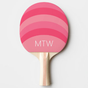 Simple Pink Stripes White Monogram Ping Pong Paddle