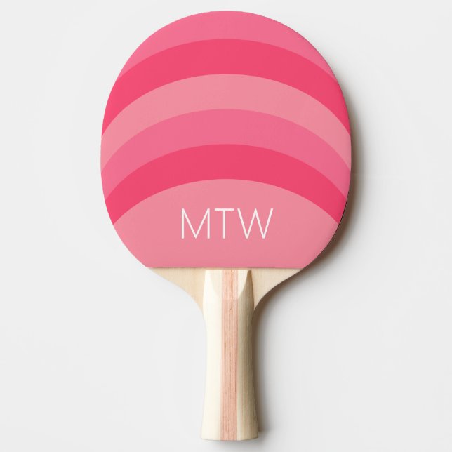 Simple Pink Stripes White Monogram Ping Pong Paddle (Front)