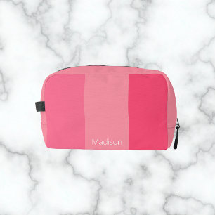 Simple Pink Stripes White Name Dopp Kit