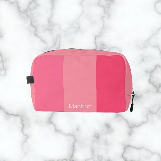 Simple Pink Stripes White Name Dopp Kit (Creator Uploaded)