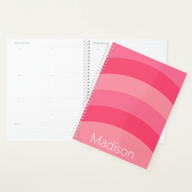 Simple Pink Stripes White Name Planner (Display)