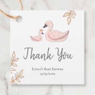 Simple Pink Swan Bird Thank You Baby Shower Favour Tags