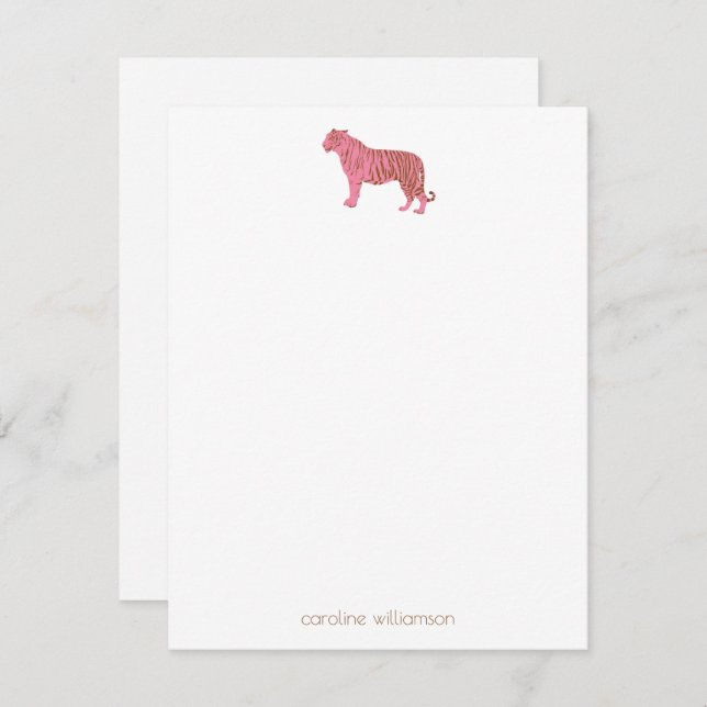 Simple Pink Tiger Art Personalised Stationery Card (Front/Back)