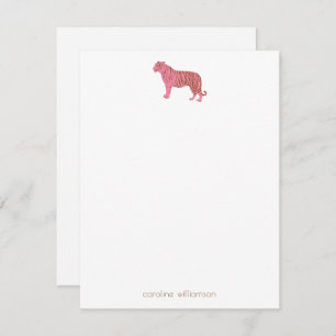 Simple Pink Tiger Art Personalised Stationery Card