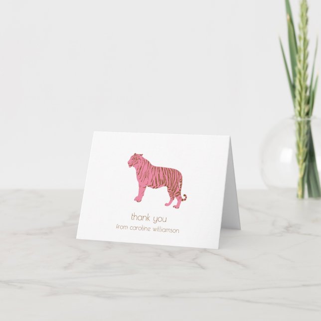Simple Pink Tiger Art Personalized Stationery Thank You Card (Front)