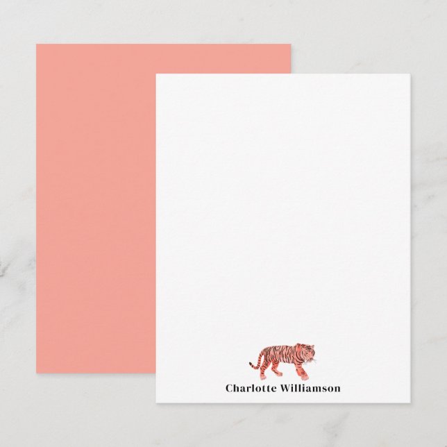 Simple Pink Tiger Personalised Stationery Note Car Card (Front/Back)