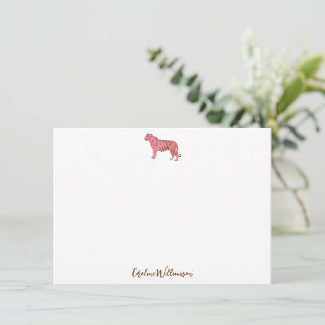 Simple Pink Tiger Script Personalised Stationery Card (Standing Front)