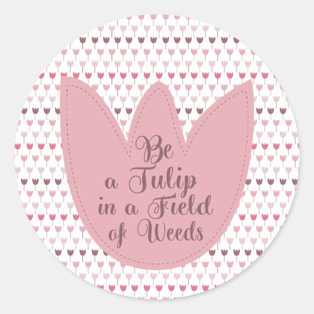Simple Pink Tulip Pattern Classic Round Sticker (Front)