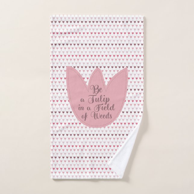 Simple Pink Tulip Pattern Hand Towel (Hand Towel)