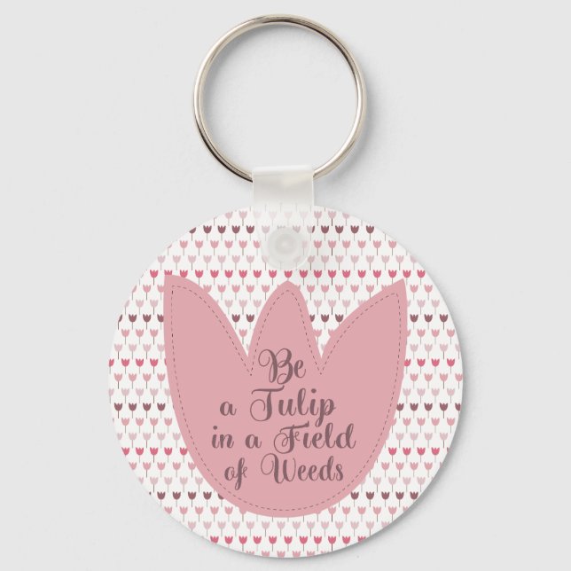 Simple Pink Tulip Pattern Key Ring (Front)