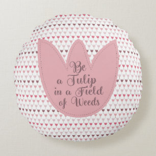 Simple Pink Tulip Pattern Round Cushion