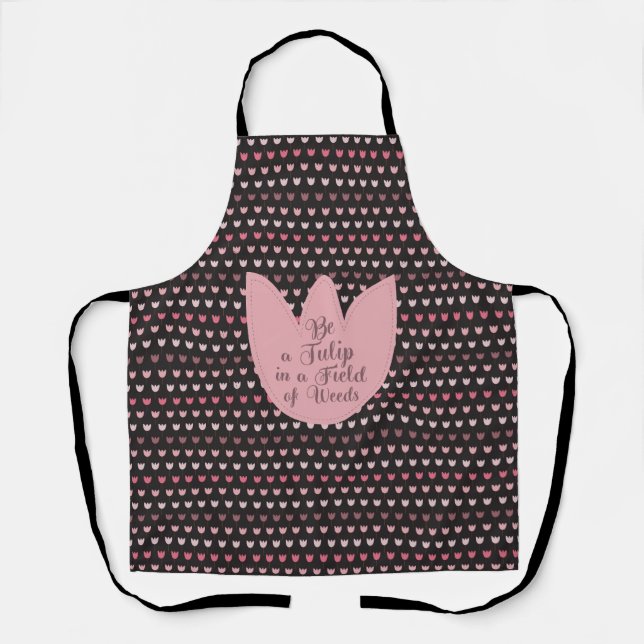 Simple Pink Tulip Pattern with dark background Apron (Front)