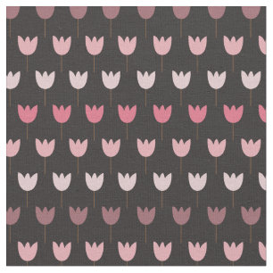 Simple Pink Tulip Pattern with dark background Fabric