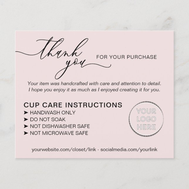 Simple Pink Tumbler Cup Care Instructions Flyer (Front)