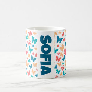 Simple Pink turguoise white Butterfly pattern name Coffee Mug