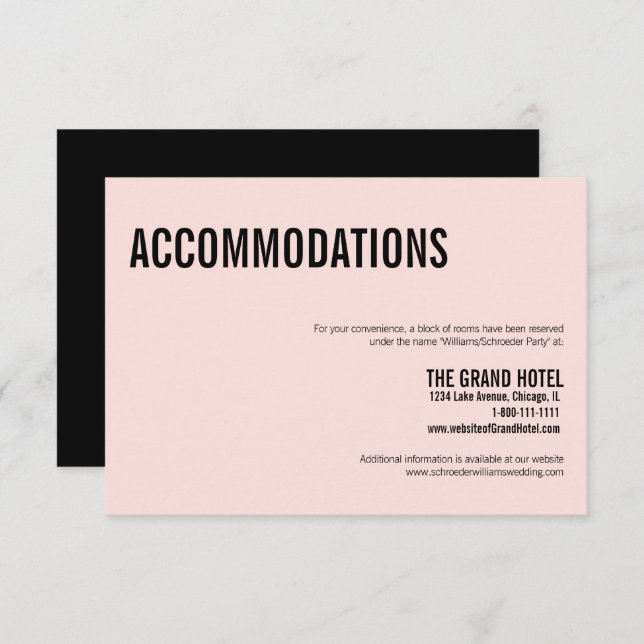 Simple Pink Typography Wedding Accommodations Enclosure Card (Front/Back)