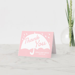 Simple Pink Umbrella Rain Baby Shower Thank You Card