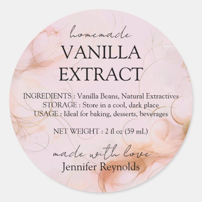 Simple Pink Vanilla Extract  and Instructions Classic Round Sticker (Front)