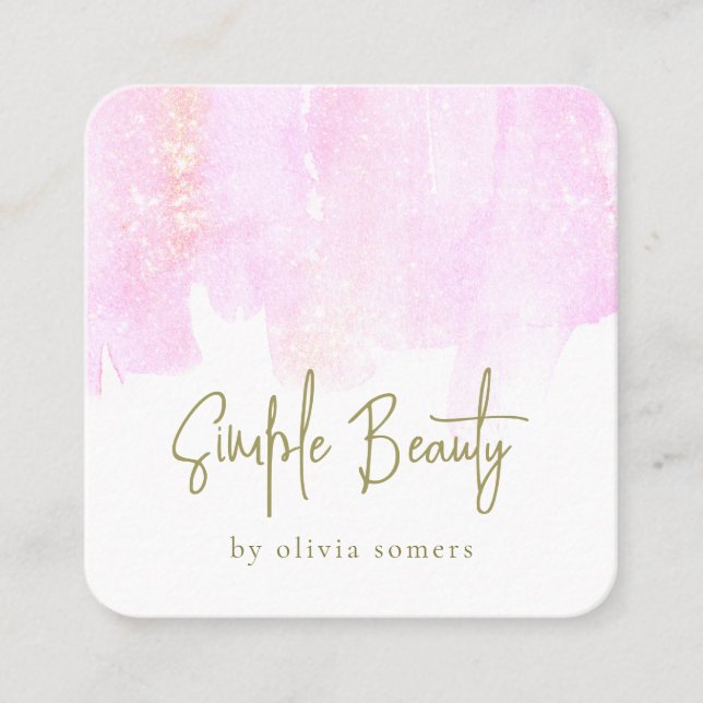 Simple Pink Watercolor  Beauty Square Square Business Card (Front)