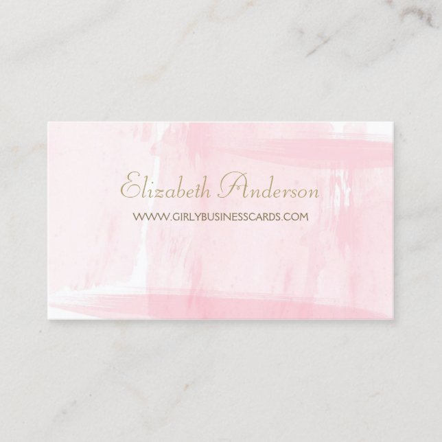Simple Pink Watercolor Elegant Gold Script Business Card (Front)