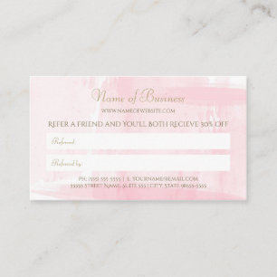 Simple Pink Watercolor Elegant Gold Text Referral Card
