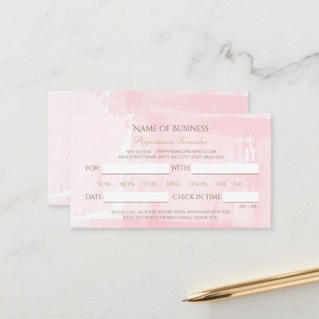 Simple Pink Watercolor Elegant Script Appointment Card (Front/Back In Situ)