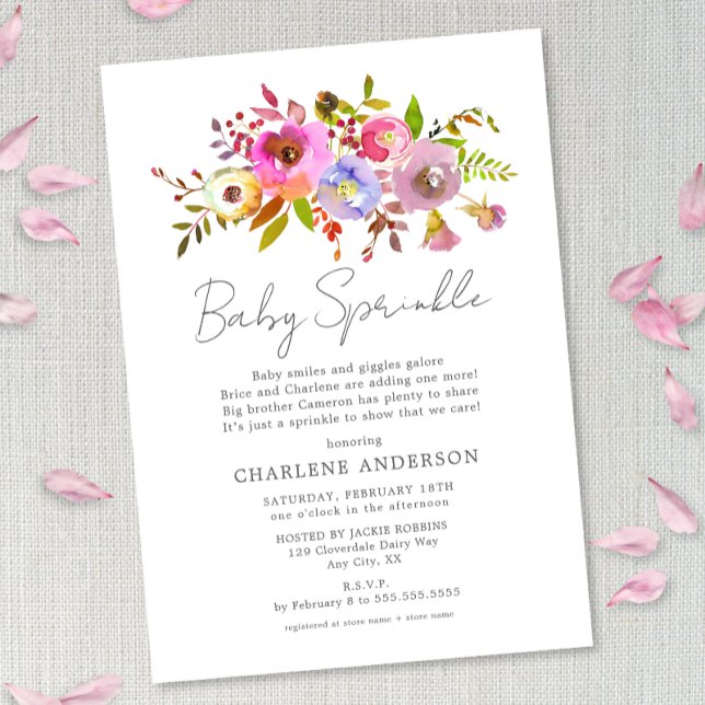 Simple Pink Watercolor Floral girl baby sprinkle Invitation (Creator Uploaded)