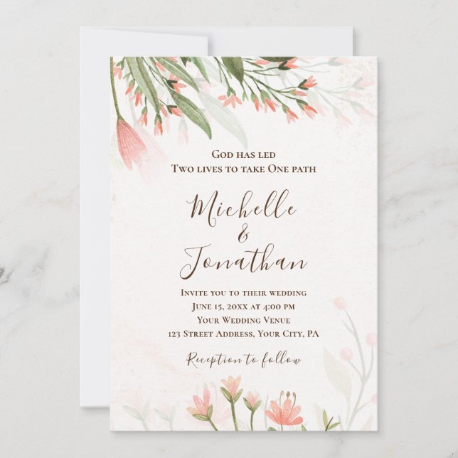 Simple Pink Watercolor Flower Garden Christian Invitation (Front)