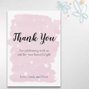 Simple Pink Watercolor with Stars Thank You Card