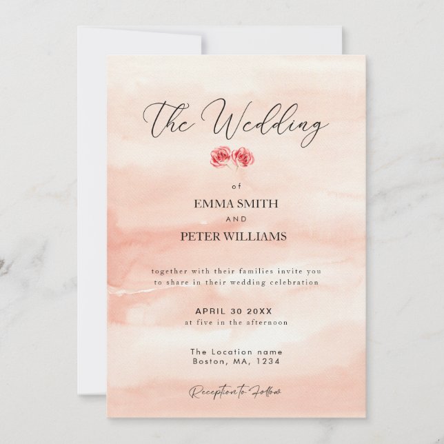 Simple pink watercorol wedding invitation (Front)
