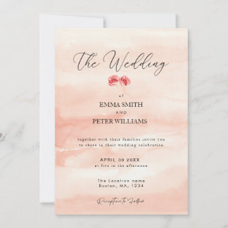 Simple pink watercorol wedding invitation