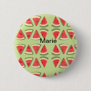 Simple pink watermelon add name minimal custom th 6 cm round badge