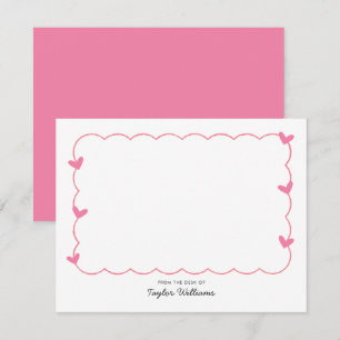 Simple Pink Wavy Border Heart Stationery Card