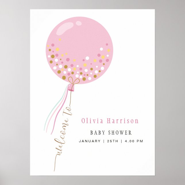 Simple Pink Welcome Balloon Sign Baby Shower  (Front)