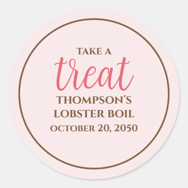 Simple Pink Whimsical Script Fun Cute Party Treat Classic Round Sticker (Front)