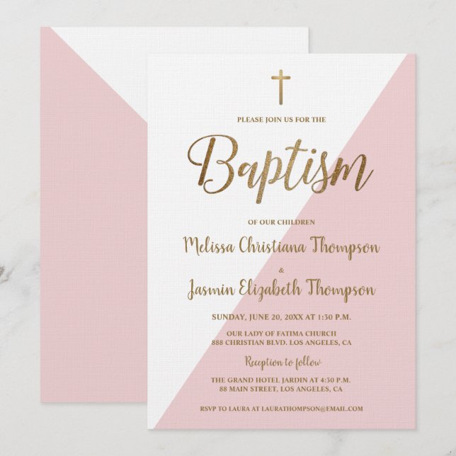 Simple Pink White and Gold  Invitation (Front/Back)